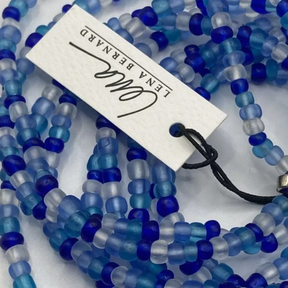 Lena Bernard Free People Multi Strand Blue Bead Stretch Silver Tone Bracelet NWT